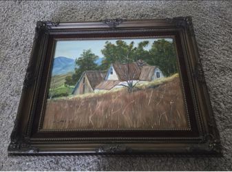 D.Smith Oil Farm Painting on Canvas Signed