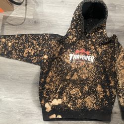 Vintage Thrasher X Huf Tie Dye Bleached Hoodie Pullover Sweater Collab Oversized 