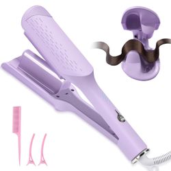 Curling Iron Hair Crimper Waver, 1.25 Inch Rovy Wave Curling Iron with Anti-Scald, Ionic Deep Waver Hair Curler Tool with Ceramic 2 Barrel for Women, 