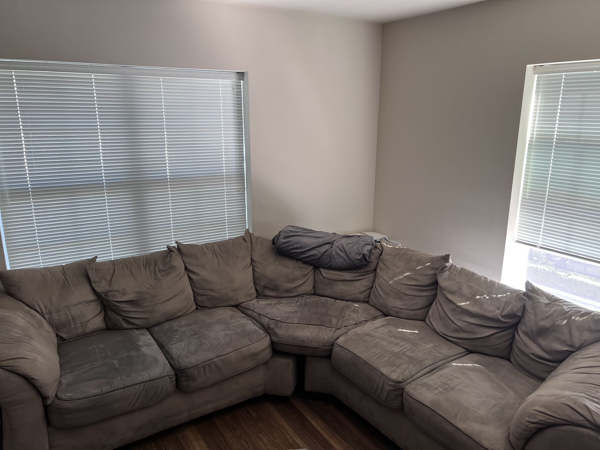 L Shaped Gray Suede Couch 80 Negotiable