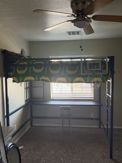 Metal Loft Bed with Built-In Desk