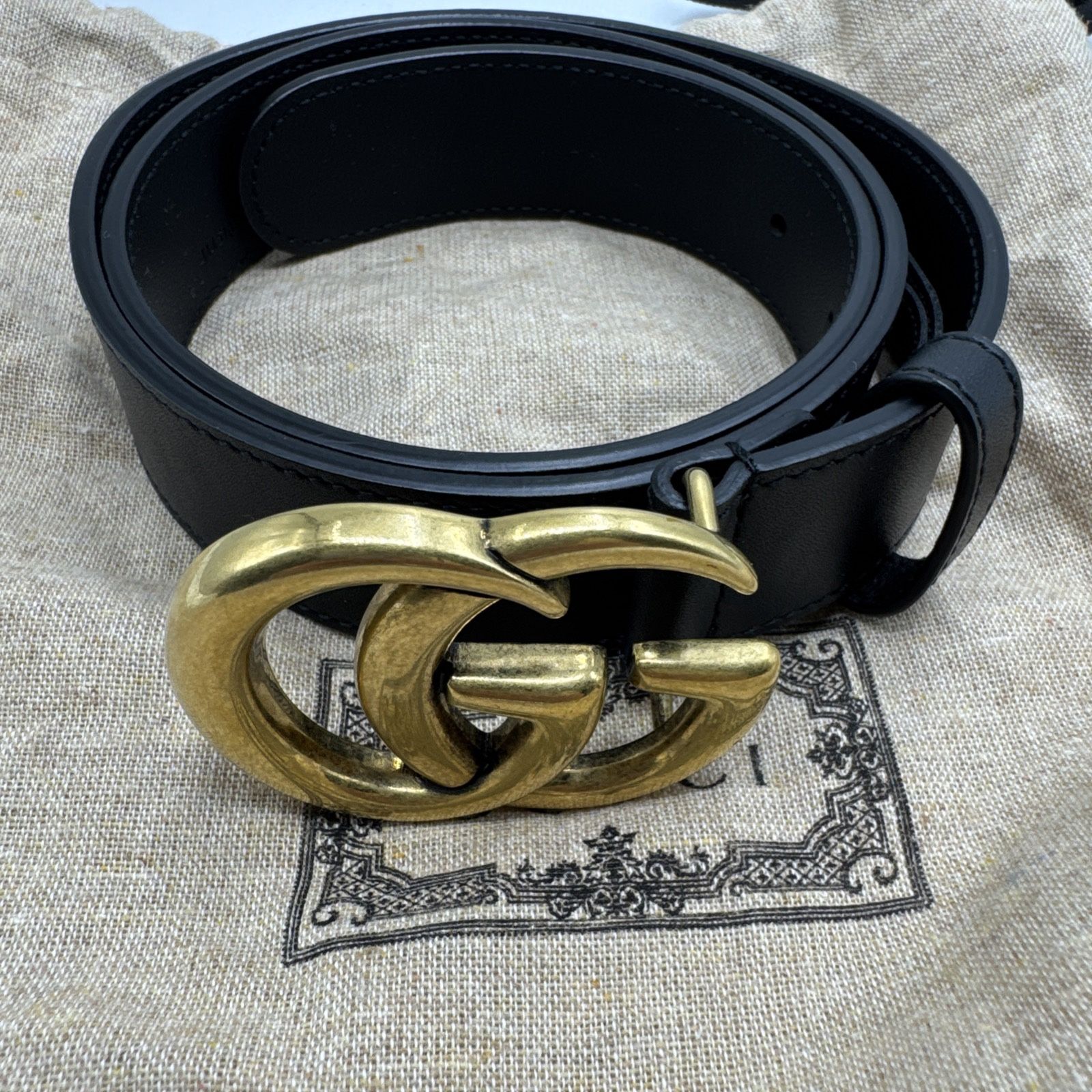 Gucci GG Marmont Thin Belt 414516 AP00T Size 75/30 Black Leather + Dust Bag