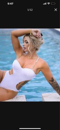 YAUASOPA Sexy Cutout Metal Chain Strap Bikini Ribbed One Piece Swimsuit Women’s Size Small