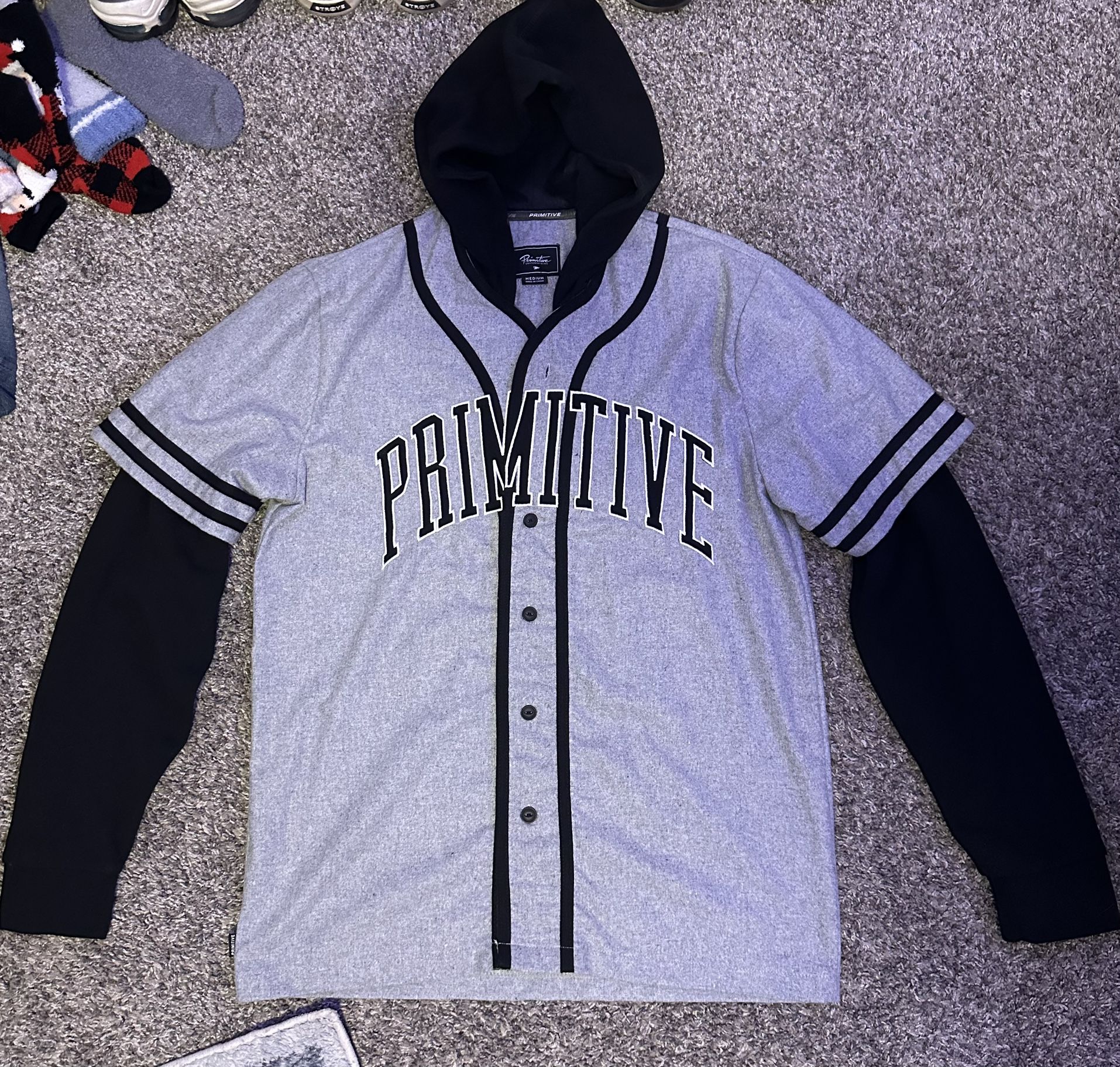 Primitive Skateboarding Hoodie baseball jersey Black And Grey
