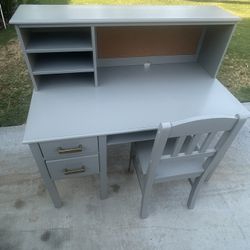 Adorable, gray student desk with hutch and chair