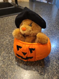 Plush Creations plush witch cat inside jack-o-lantern