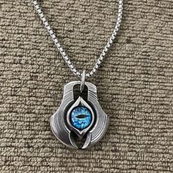 Sterling Silver Blue Vintage Gods Eye Necklace