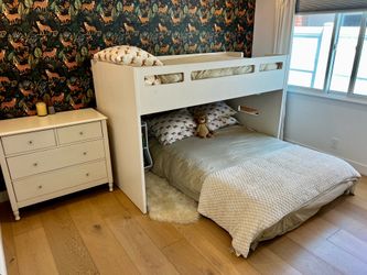 Crate & Kids Abridged White Glaze Wood Kids Twin Over Full Bunk Bed with Right Ladder