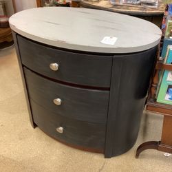 Blue Oval Chest & Drawer With Distressed Grey Top