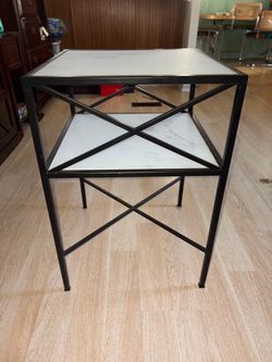 Two-Tier Metal Side Table with Marble Top