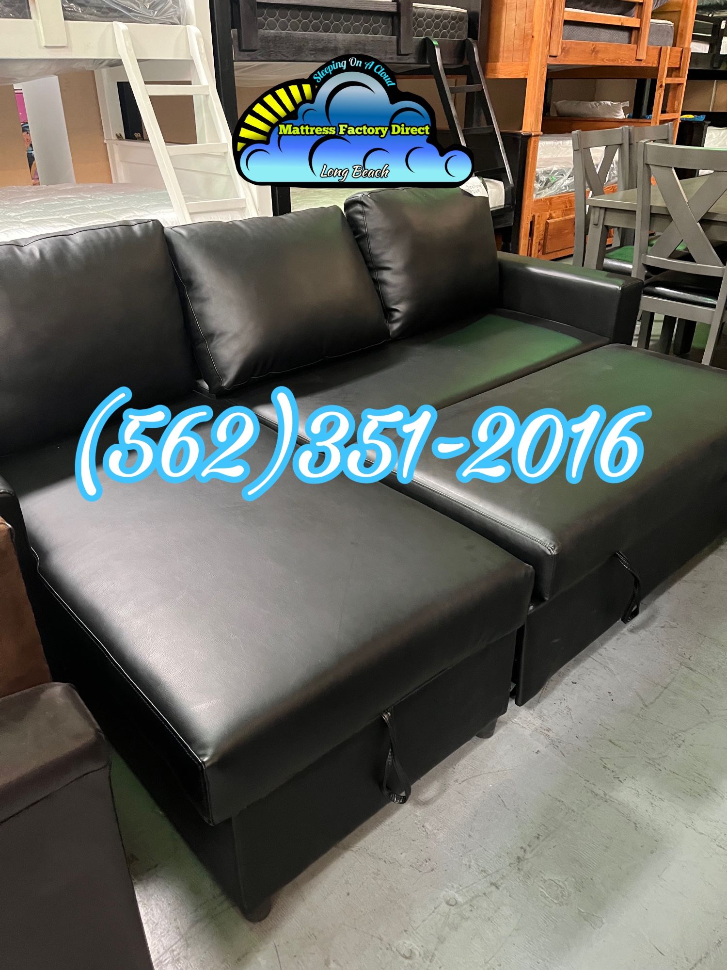 Black Leather Couch Sofa With Storage Compartment