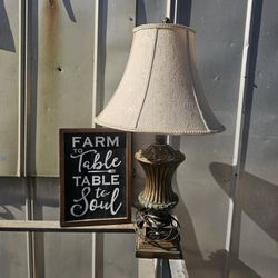 Table Lamp Gold Finish Poly Mid Century Replica With Lampshade