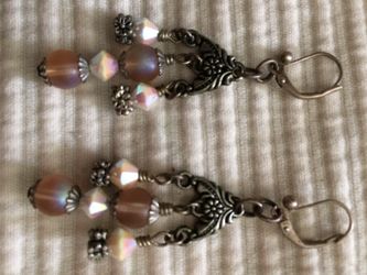 Silver Earrings w./ Pink Bead Chandelier Earrings