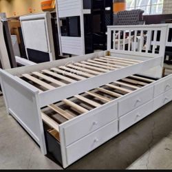 Galen White Twin/Twin Trundle Bed$10 Down Payment And Financing Available