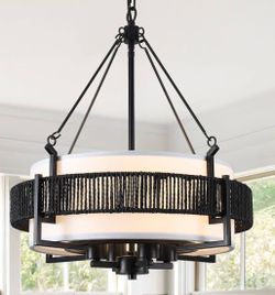 4-Light Modern Farmhouse Chandelier with Fabric Shade, 18.7".
