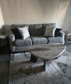 Gray Fabric Sofa with Throw Pillows