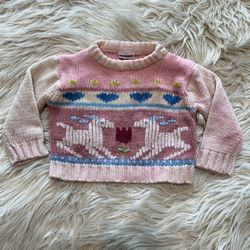 Vintage 90s BB Sweet Pink Knit Deer Floral Heart Sweater Preppy Girls 12 Months