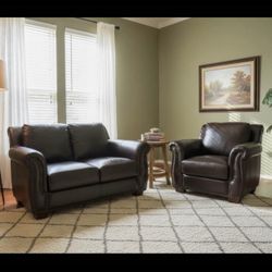 60"W Premium Espresso Dark Brown Classic Loveseat & 43"W Executive Manor Club Chair