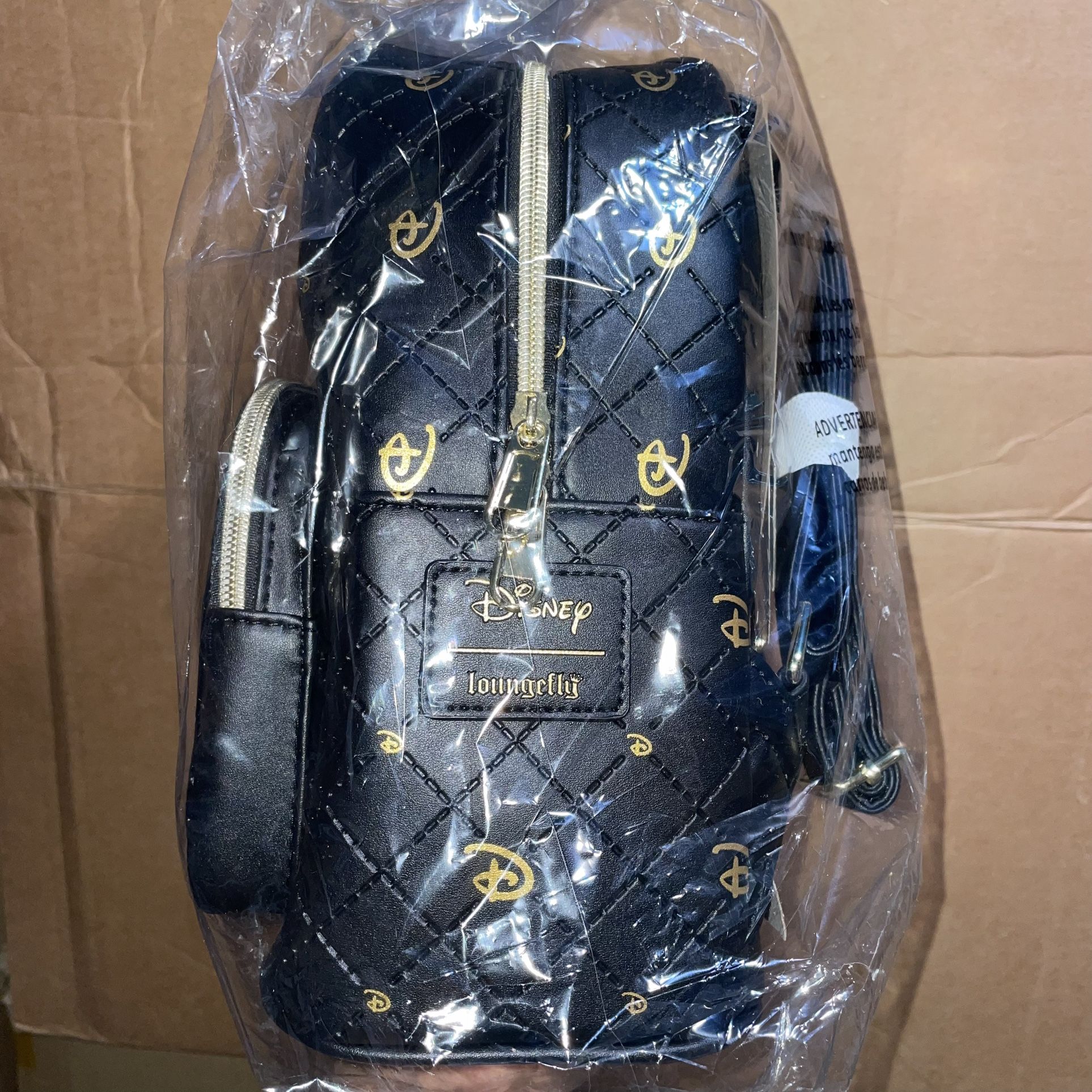 Loungefly Disney Logo Quilted Black with Gold “D” Mini 