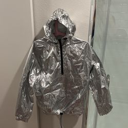 Silver Forever 21 Hooded Lightweight Jacket Size Medium