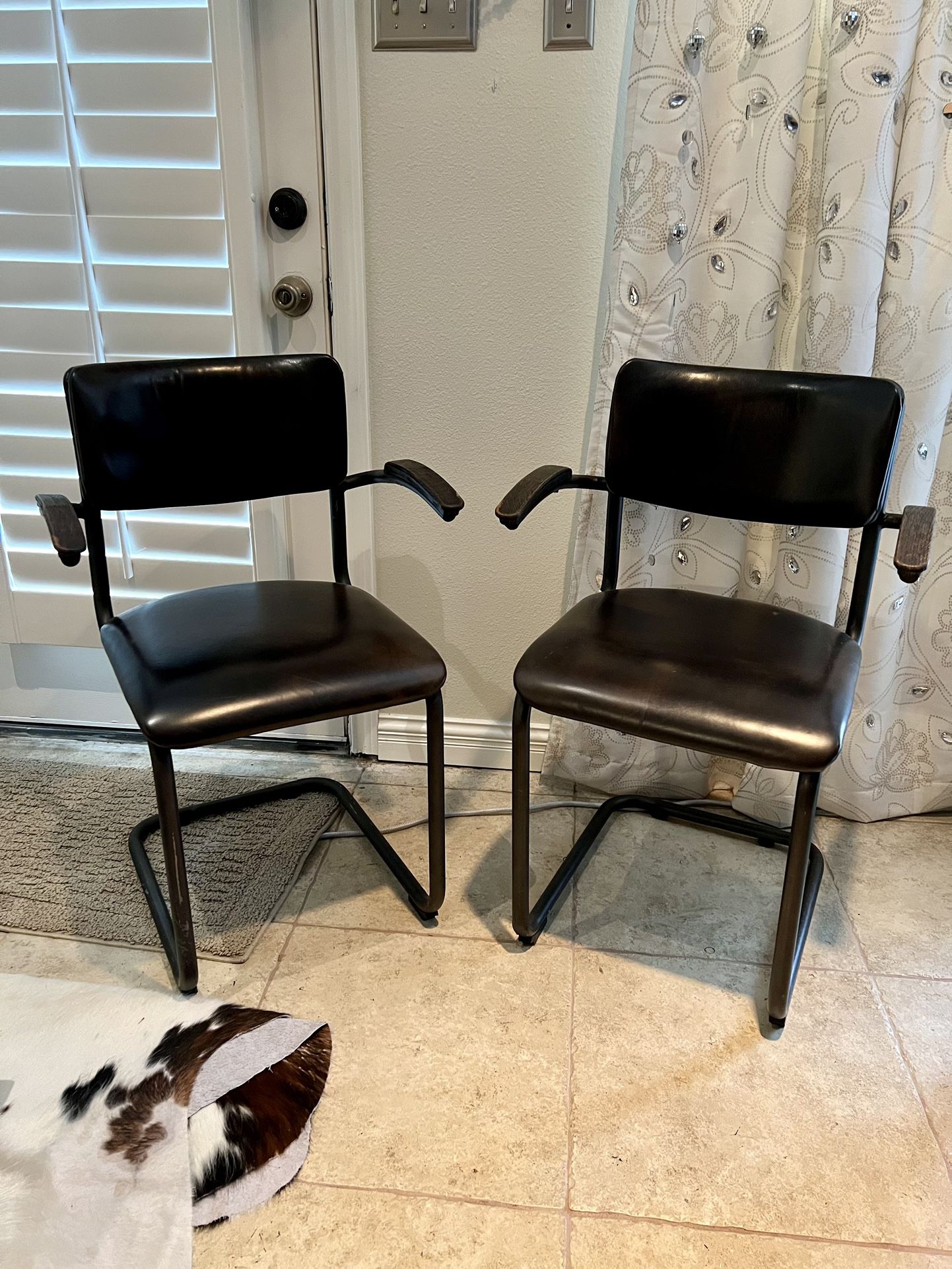 Leather Metal Wood Accent Arm Chairs