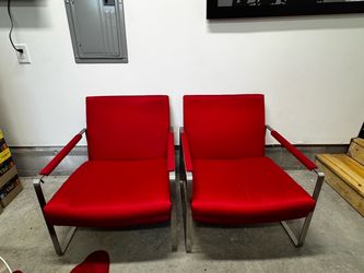 Pair of Red Chrome Modern Lounge Chairs