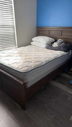Queen bed with matrress/ night stand