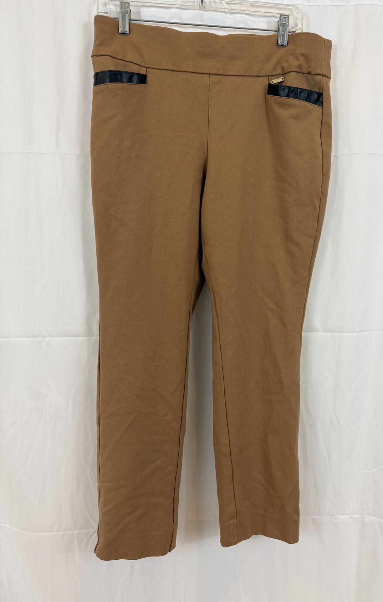 Jones New York Women Tan Pull On Straight Leg Ankle Pants Leather Details Sz L