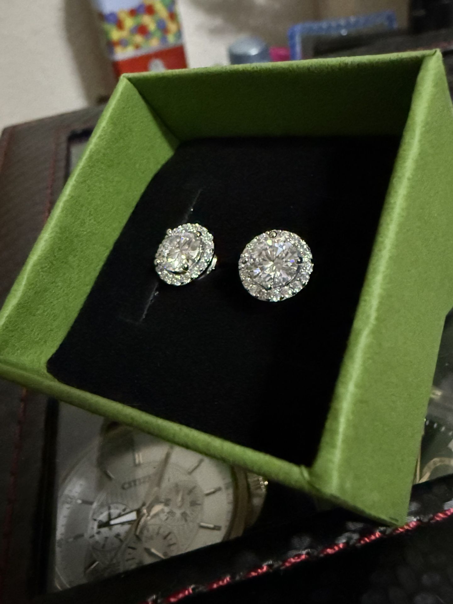 Moissanite 925 Sterling Silver Round Halo Earrings 