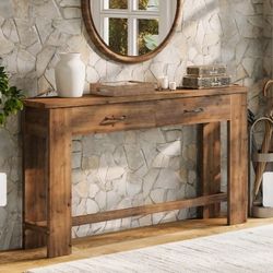 Tribesigns 63" Solid Wood Console Table, Entryway Table with Storage, Rustic Brown 🌱