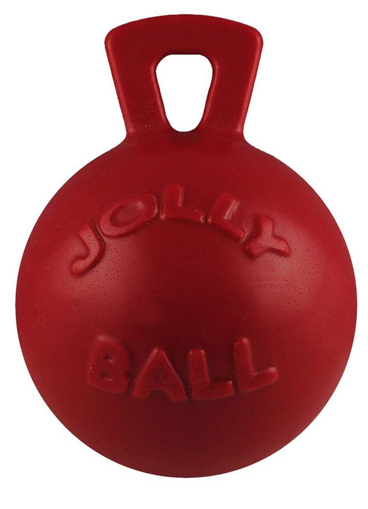 Jolly Pets Tug-N-Toss 8 inch Red | Rubber Ball with Handle Chew Toy for Dogs