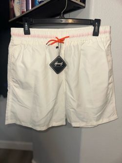 Hoooyi Men’s White Swim Shorts with Orange Drawstring