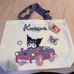 Sanrio Kuromi Canvas Tote Bag 34×44cm – Purple Handle Car Print