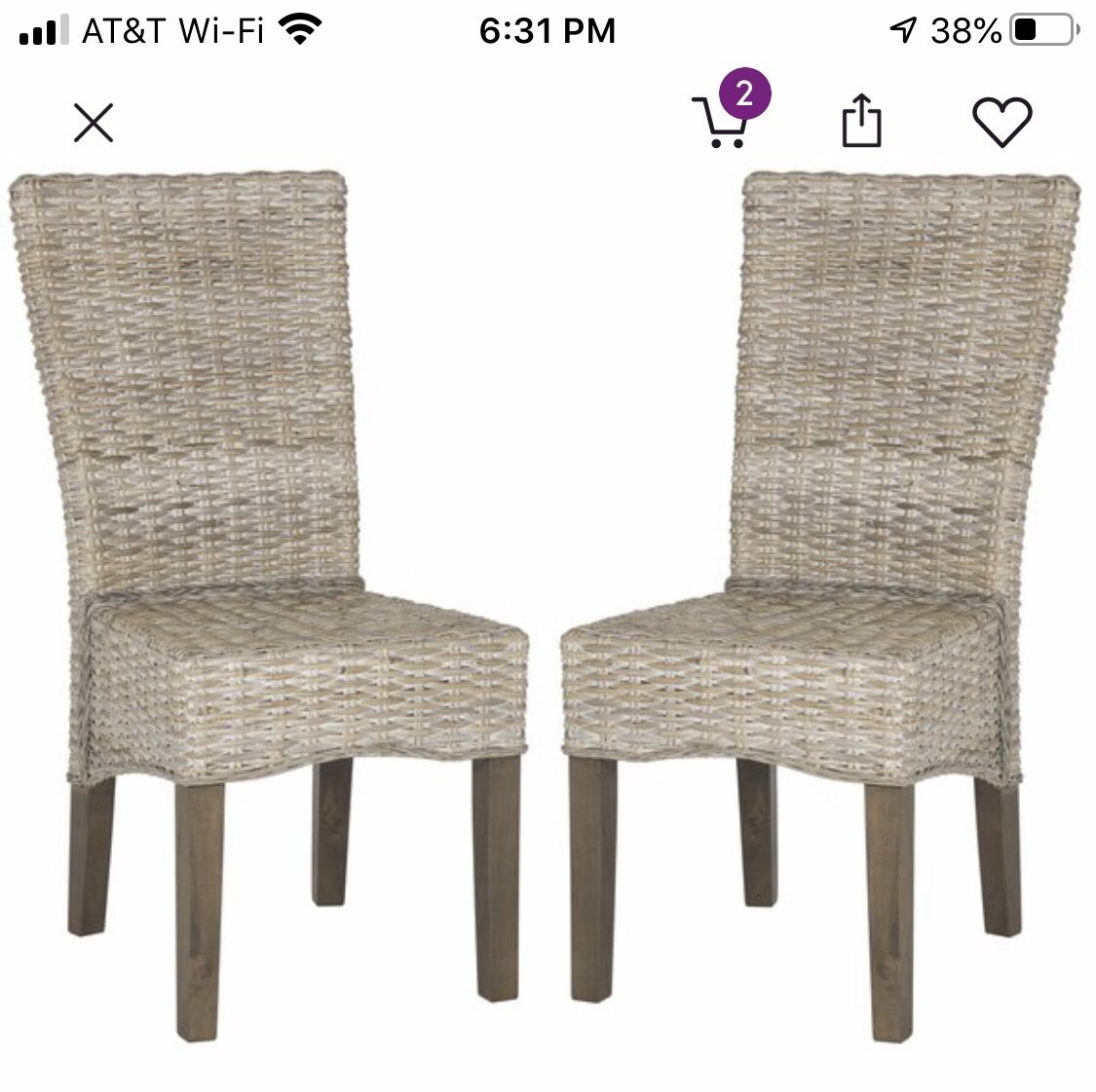 Solid wood and Woven Wicker chairs by Beach Crest Home. Set of 4 $250