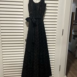 Black And Nude Rose Overlay Gown  