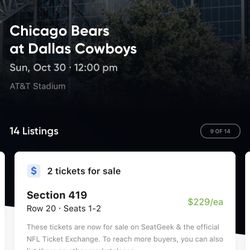 Many Great Chicago Bears @ Dallas Cowboys Tickets & Parking