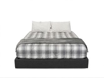 Queen Bed Frame (Dark Gray Upholstered) + Mattress