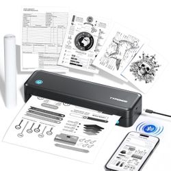 BRAND NEW Portable Bluetooth Wireless Thermal Inkless Printer Support Sizes from 8.5" x 11" to 2" Width for Travel & Home