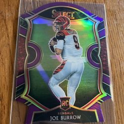  2020 Joe Burrow Panini Select #46 Purple Die Cut Prizm Rookie Card RC