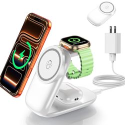 3-in-1 Wireless Charging Station for MagSafe,Foldable Magnetic Charging Stand for iPhone 17/Air/16/15/14/13/12 Series/Apple Watch/AirPods, Wireless Ch