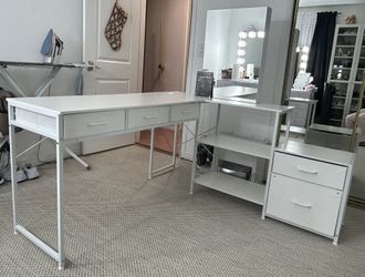 L Shaped Desk with Vanity Mirror