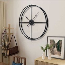 Minimalist Rustic Black Round Wall Clock, Non Ticking, Silent, Living Room, Bedroom, Home Decor