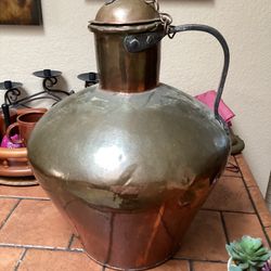 Antique Copper Dovetailed Jug With Wrought Iron Handle 