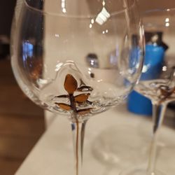 Lovely Unusual Wine Glass with Embedded Gold Twig or Branch Set of 4