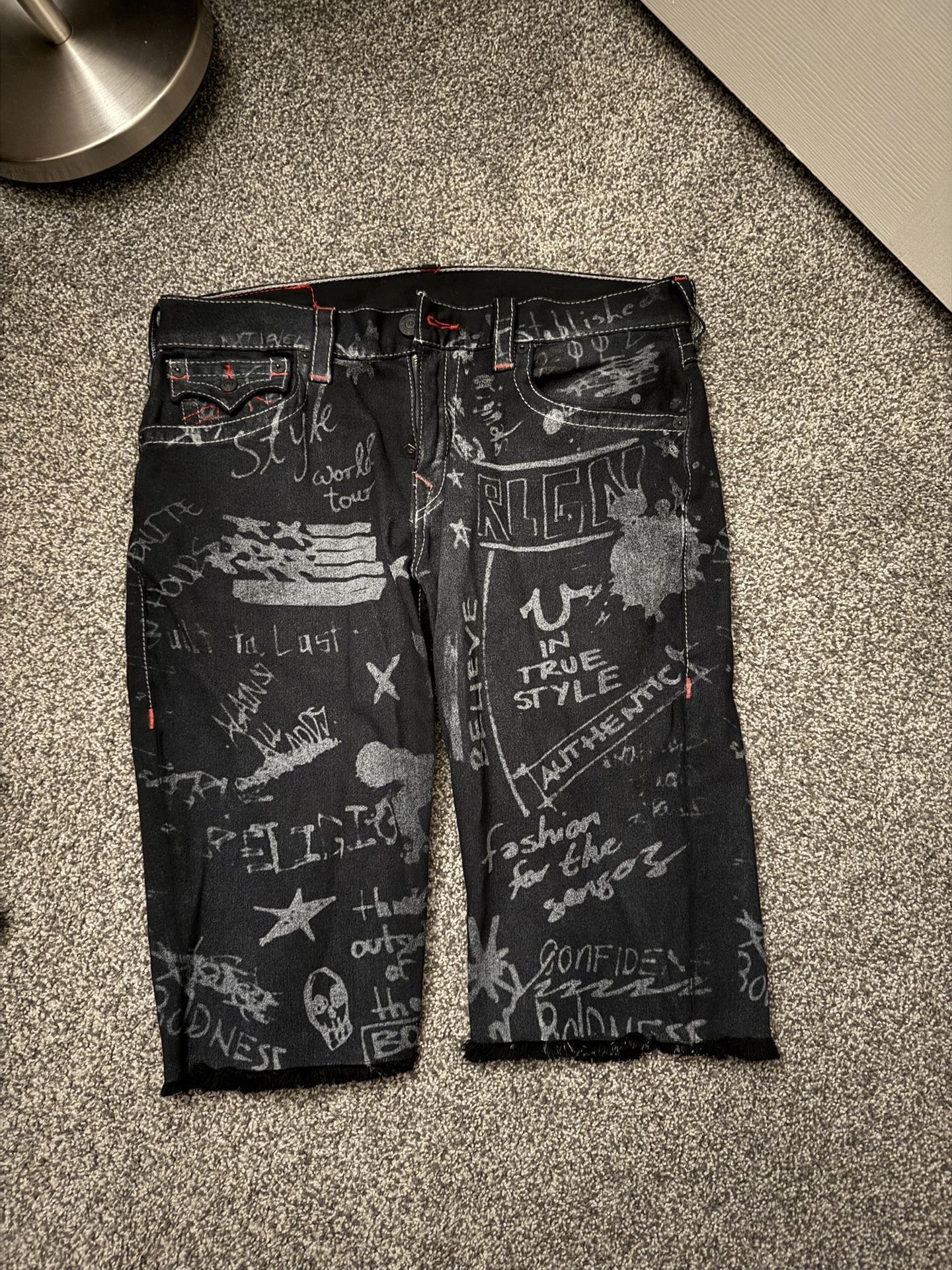 True Religion Graffiti Print Denim Shorts (Limited Edition)