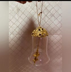 Glass Bell Ornament with Gold Filigree Cap