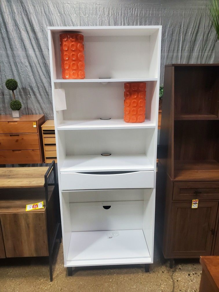 Modern 5-Shelf Bookshelf with Drawer