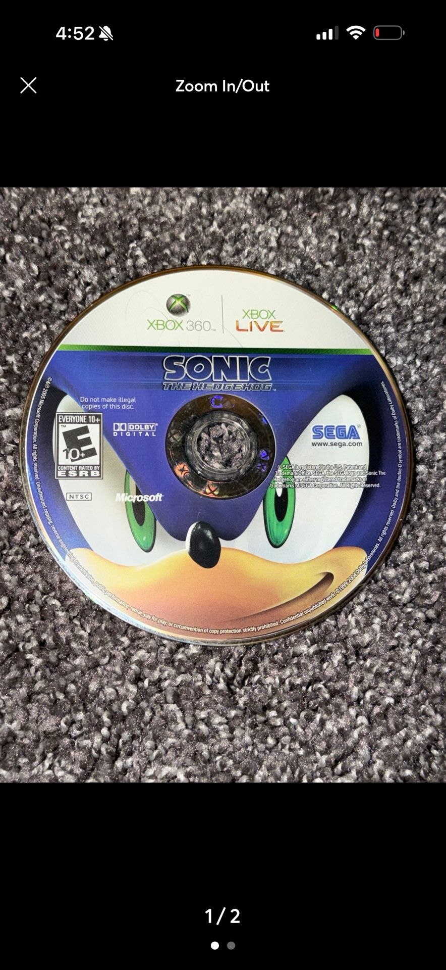 Sonic The Hedgehog Xbox 360 Video Game Rated E For Everyone 10+ Tested Works Use