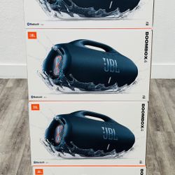 Powerful JBL Boombox 4 speakers. These are new in box. Has up to 28 hours of playtime plus 6 hours with Playtime Boost. Is IP68 waterproof and dustpro