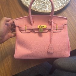 PINK 30CM LEATHER HANDBAG 